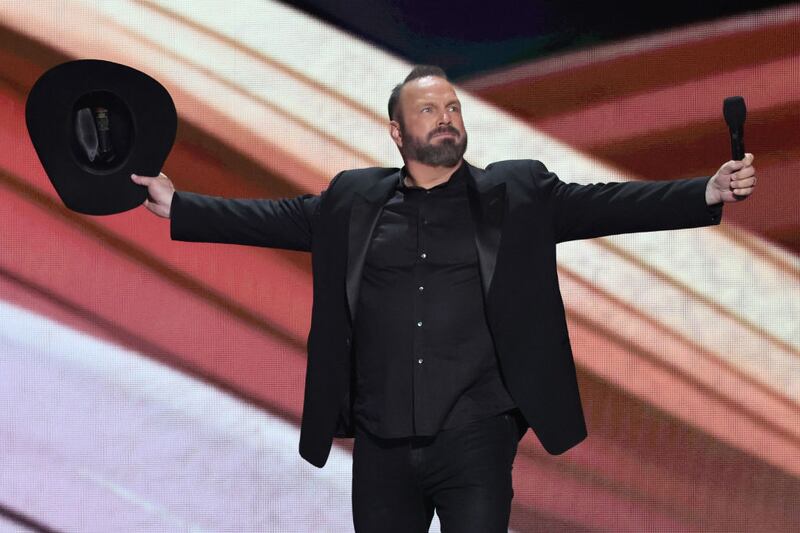 FRISCO, TEXAS - MAY 11: Co-host Garth Brooks speaks onstage during the 58th Academy Of Country Music Awards at The Ford Center at The Star on May 11, 2023 in Frisco, Texas. (Photo by Theo Wargo/Getty Images)