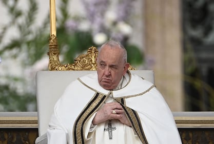 VATICAN CITY, VATICAN - MARCH 31: Pope Francis celebrates the Easter Sunday Mass at St. Peter's Square, in Vatican City, Vatican, on March 31, 2024. Easter is a Christian festivity which celebrates the resurrection of Jesus on the third day of his death by crucifixion. (Photo by Isabella Bonotto/Anadolu via Getty Images)