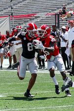 Dominic Lovett (6) and Joenel Aguero (8) during Georgia's G-Day game at Sanford Stadium in Athens, Ga., on Saturday, April 13, 2024. (Madison Keel/UGAAA)