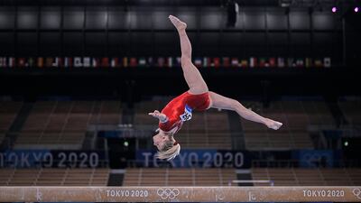 Jade Carey of United States of America during women's qualification for the Artistic Gymnastics final at the Olympics at Ariake Gymnastics Centre, Tokyo, Japan on July 25, 2021.